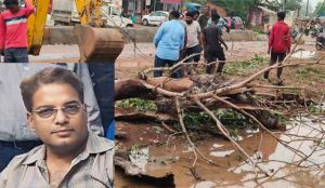 अंधड़ प्रभावित सरायपाली में विद्युत आपूर्ति बहाली के दौरान ई.ई के ऊपर गिरी पेड़ की शाखा अंधड़ प्रभावित सरायपाली में विद्युत आपूर्ति बहाली के दौरान ई.ई के ऊपर गिरी पेड़ की शाखा