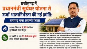 छत्तीसगढ़ में प्रधानमंत्री सूर्यघर योजना से ऊर्जा आत्मनिर्भरता की नई क्रांतिः रायगढ़ बना अग्रणी जिला छत्तीसगढ़ में प्रधानमंत्री सूर्यघर योजना से ऊर्जा आत्मनिर्भरता की नई क्रांतिः रायगढ़ बना अग्रणी जिला