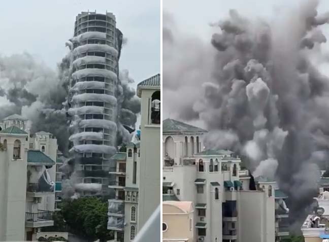 उच्चतम न्यायालय के आदेश के बाद नोएडा में सुपरटेक के ट्विन टावर को गिराया गया उच्चतम न्यायालय के आदेश के बाद नोएडा में सुपरटेक के ट्विन टावर को गिराया गया