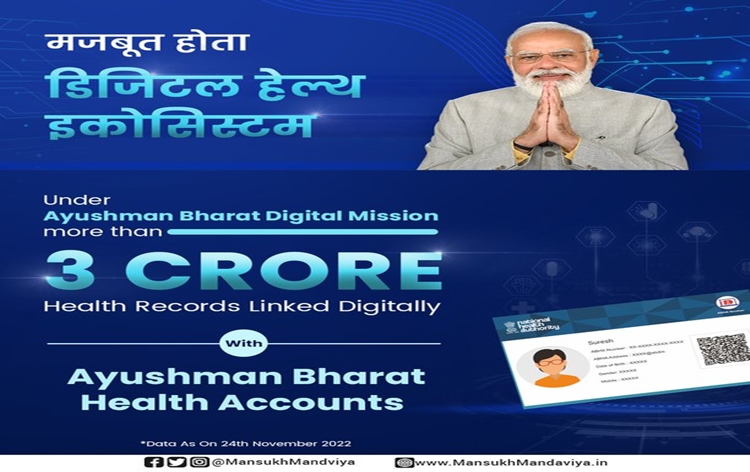 आयुष्मान भारत डिजिटल मिशन ने तीन करोड़ स्वास्थ्य रिकॉर्ड को डिजिटल रूप से जोड़ने की ऐतिहासिक उपलब्धि हासिल की आयुष्मान भारत डिजिटल मिशन ने तीन करोड़ स्वास्थ्य रिकॉर्ड को डिजिटल रूप से जोड़ने की ऐतिहासिक उपलब्धि हासिल की