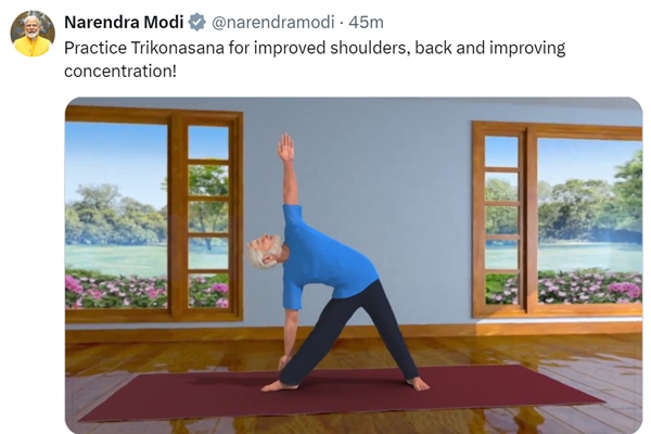 प्रधानमंत्री नरेन्द्र मोदी ने सोशल मीडिया पर शेयर किया त्रिकोणासन का वीडियो प्रधानमंत्री नरेन्द्र मोदी ने सोशल मीडिया पर शेयर किया त्रिकोणासन का वीडियो