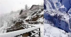 उत्तराखंड में बर्फ पिघलाकर पानी पी रहे लोग
